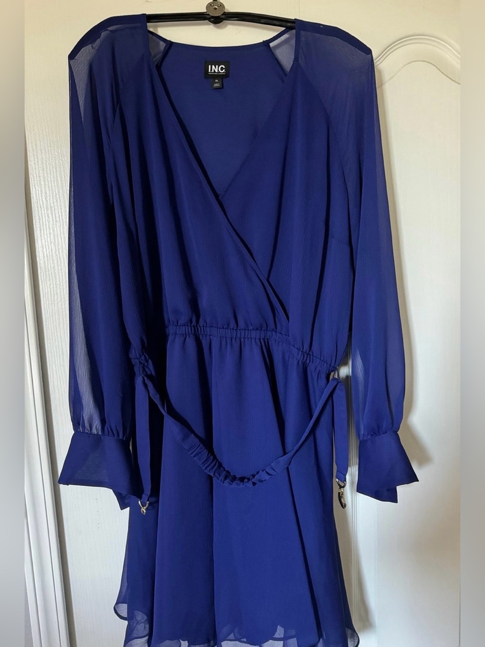 INC International Concepts Cobalt Blue Chiffon Dress  XL